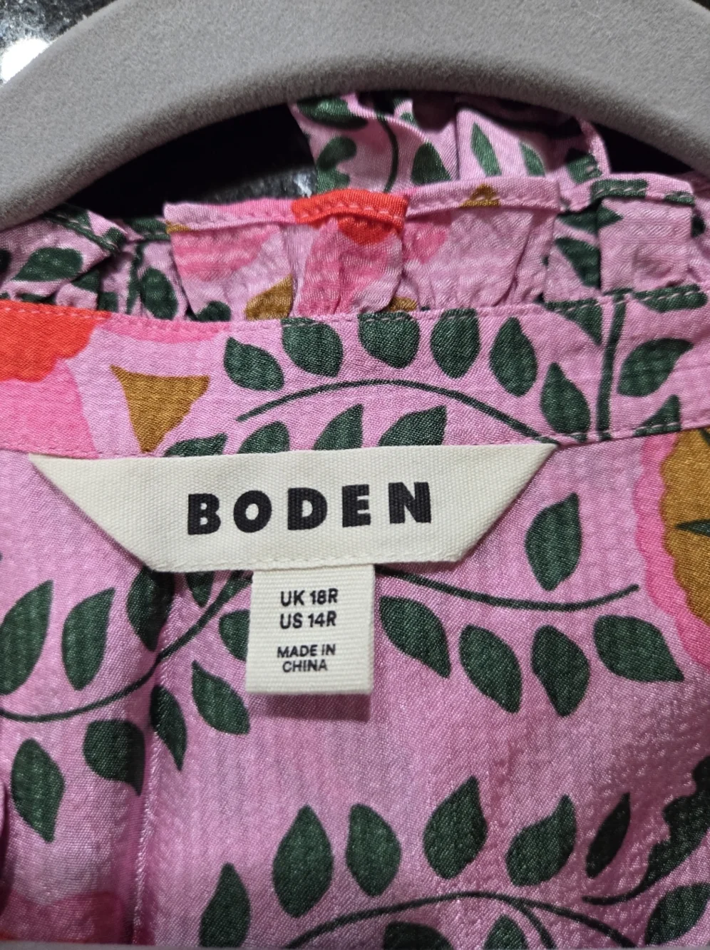 Boden Pink Floral Belted Midi Satin Dress - Size 14 - Picture 8 of 12